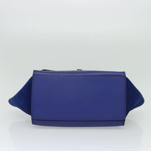 CELINE Trapeze Hand Bag Suede Leather Blue Gold - Picture 9 of 13